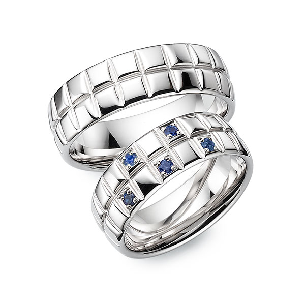Paar klassische Trauringe/Eheringe in Weissgold 585 mit zus. 0,15 ct. Brillant von 123GOLD