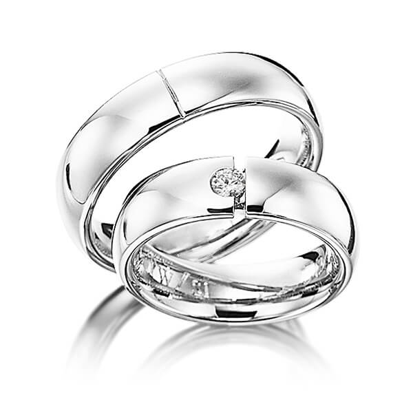 Paar klassische Trauringe/Eheringe in Weißgold 585 mit zus. 0,1 ct. Brillant tw, si von 123GOLD - P-1117-8 Paar klassische Trauringe/Eheringe in Weißgold 585 mit zus. 0,1 ct. Brillant tw, si von 123GOLD - P-1117-8