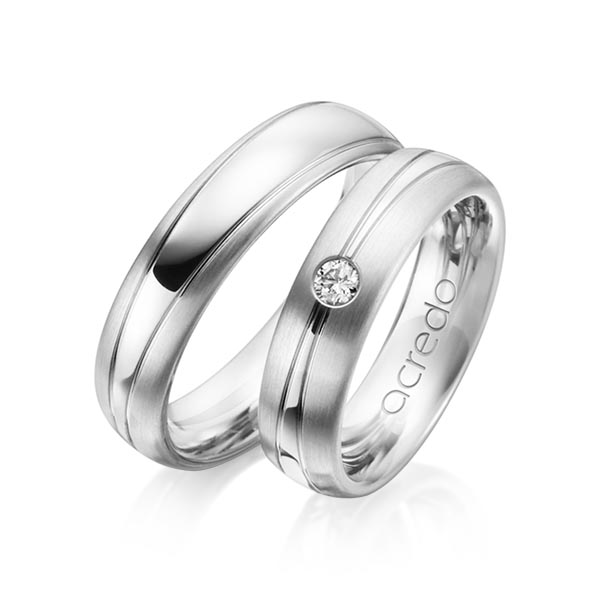 Paar klassische Trauringe/Eheringe in Weißgold 585 mit zus. 0,1 ct. Brillant tw, si von acredo - A-1149-4