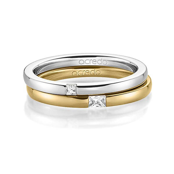 Paar klassische Trauringe/Eheringe in Weißgold 585 mit zus. 0,1 ct. Prinzess-Diamant & Baguette-Diamant tw, si tw, vs von acredo