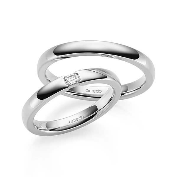 Paar klassische Trauringe/Eheringe in Weißgold 585 mit zus. 0,1 ct. tw, vs von acredo