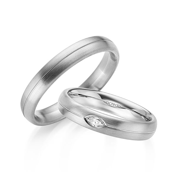 Paar klassische Trauringe/Eheringe in Weißgold 585 mit zus. 0,1 ct. tw, vs von acredo