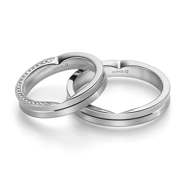 Paar klassische Trauringe/Eheringe in Weissgold 585 mit zus. 0,23 ct. Brillant tw, si von acredo