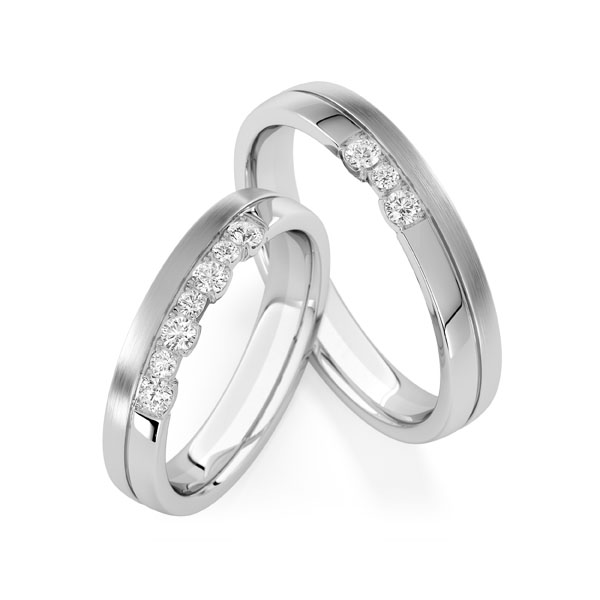 Paar klassische Trauringe/Eheringe in Weißgold 585 mit zus. 0,28 ct. tw, vs tw, si von Steinberg