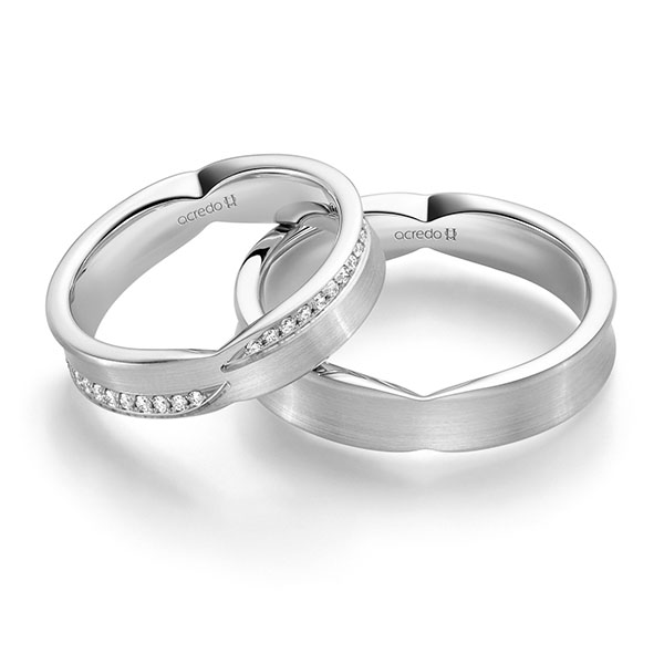 Paar klassische Trauringe/Eheringe in Weissgold 585 mit zus. 0,336 ct. Brillant tw, si von acredo