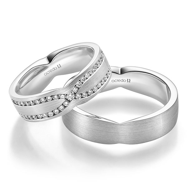 Paar klassische Trauringe/Eheringe in Weißgold 585 mit zus. 0,46 ct. Brillant tw, si von acredo - A-2352-1
