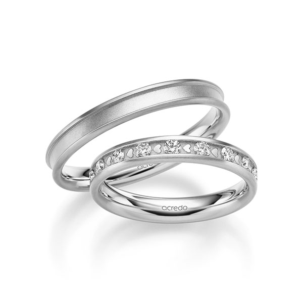 Paar klassische Trauringe/Eheringe in Weißgold 585 mit zus. 0,68 ct. Brillant tw, si von acredo