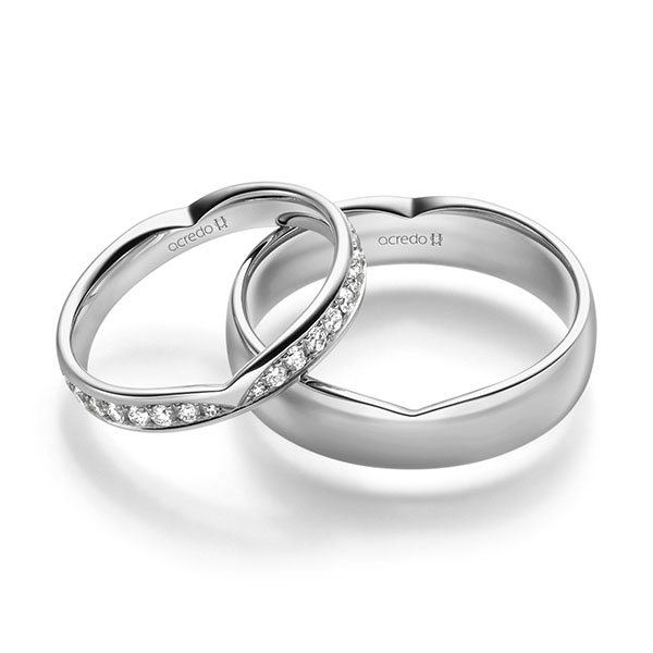 Paar klassische Trauringe/Eheringe in Weißgold 585 mit zus. 0,6 ct. Brillant tw, si von acredo