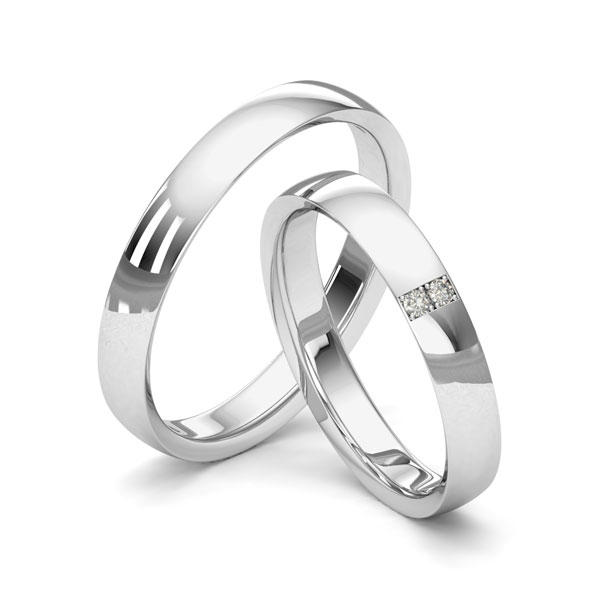Paar klassische Trauringe/Eheringe in Weißgold 750 mit zus. 0,03 ct. Brillant tw, si von Merii - M-1216-5