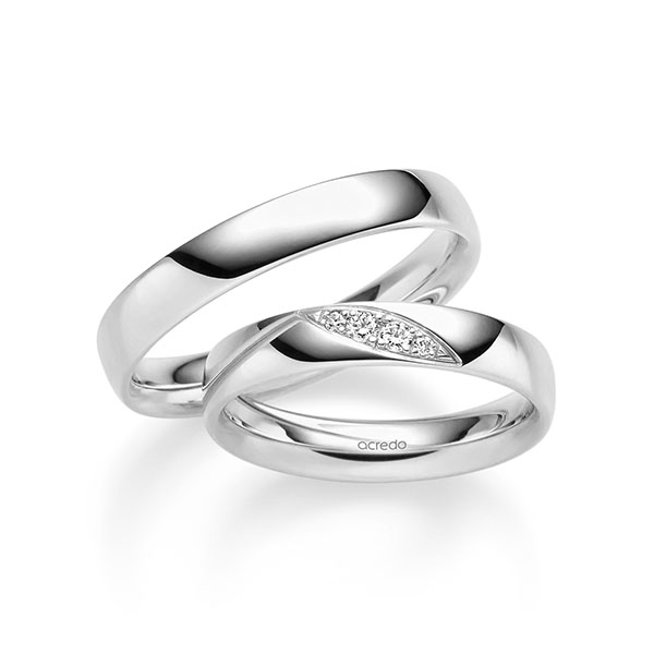Paar klassische Trauringe/Eheringe in Weissgold 750 mit zus. 0,08 ct. Brillant tw, si von acredo - A-2346-6 Paar klassische Trauringe/Eheringe in Weissgold 750 mit zus. 0,08 ct. Brillant tw, si von acredo - A-2346-6