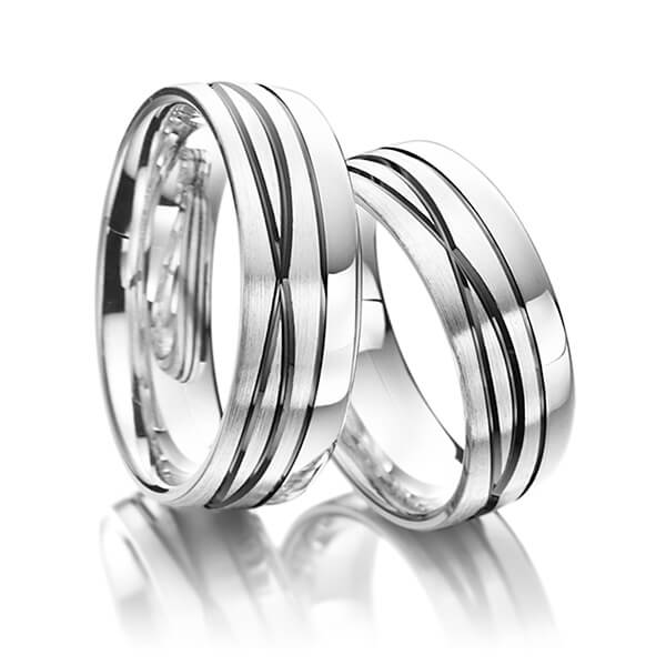 Paar klassische Trauringe/Eheringe in Weißgold 750 von Merii - M-1082-9 Paar klassische Trauringe/Eheringe in Weißgold 750 von Merii - M-1082-9