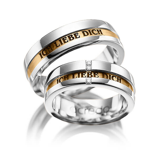 Pair bicolor wedding bands in White gold 14K (585/1000) Rosé gold 14K (585/1000) with in total 0,03 ct. brilliant tw,si by acredo - A-1032-3 Pair bicolor wedding bands in White gold 14K (585/1000) Rosé gold 14K (585/1000) with in total 0,03 ct. brilliant tw,si by acredo - A-1032-3