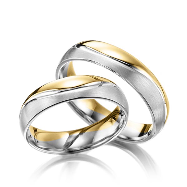 Pair bicolor wedding bands in Yellow gold 9K (375/1000) White gold 375- by Steinberg - Q-1389-1 Pair bicolor wedding bands in Yellow gold 9K (375/1000) White gold 375- by Steinberg - Q-1389-1