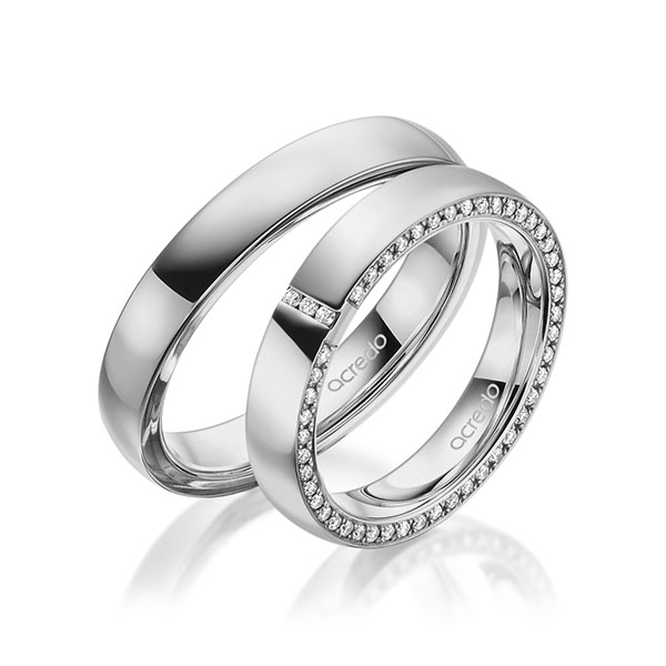 Pair classic memoire- wedding bands in outside Gray gold 14K (585/1000) , inside Gray gold 14K (585/1000) completely set with diamonds with in total 0,279 ct. brilliant tw,si by acredo - A-1939-4 Pair classic memoire- wedding bands in outside Gray gold 14K (585/1000) , inside Gray gold 14K (585/1000) completely set with diamonds with in total 0,279 ct. brilliant tw,si by acredo - A-1939-4