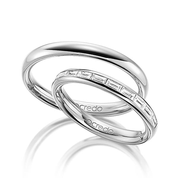 Pair classic memoire- wedding bands in outside White gold 14K (585/1000) , inside White gold 14K (585/1000) half set with diamonds with in total 0,5 ct. baguette diamond tw,vs by acredo - A-1532-4 Pair classic memoire- wedding bands in outside White gold 14K (585/1000) , inside White gold 14K (585/1000) half set with diamonds with in total 0,5 ct. baguette diamond tw,vs by acredo - A-1532-4