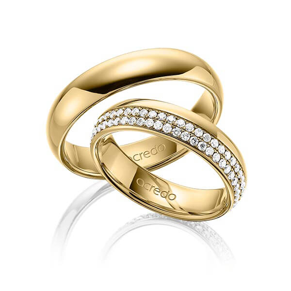 Pair classic memoire- wedding bands in outside Yellow gold 14K (585/1000) , inside Yellow gold 14K (585/1000) completely set with diamonds with in total 0,8 ct. brilliant tw,si by acredo - A-1536-5 Pair classic memoire- wedding bands in outside Yellow gold 14K (585/1000) , inside Yellow gold 14K (585/1000) completely set with diamonds with in total 0,8 ct. brilliant tw,si by acredo - A-1536-5