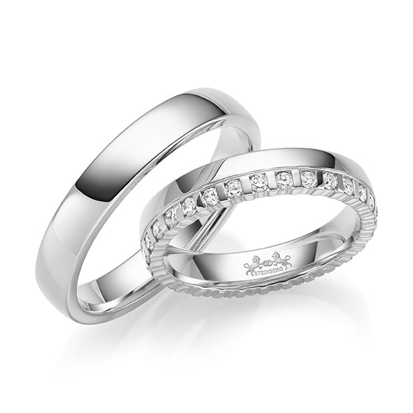 Pair classic memoire- wedding bands in White gold 14K (585/1000) completely set with diamonds with in total 0,58 ct. tw,si by Steinberg - Q-1700-4 Pair classic memoire- wedding bands in White gold 14K (585/1000) completely set with diamonds with in total 0,58 ct. tw,si by Steinberg - Q-1700-4