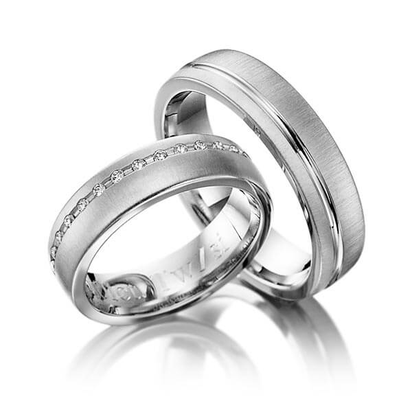 Pair classic wedding bands in dark grey gold 585 with in total 0,15 ct. brilliant tw,si by Eternal Touch - Y-1024-12 Pair classic wedding bands in dark grey gold 585 with in total 0,15 ct. brilliant tw,si by Eternal Touch - Y-1024-12