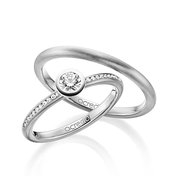 Pair classic wedding bands in Gray gold 14K (585/1000) with in total 0,4 ct. brilliant tw,si by acredo - A-1504-4 Pair classic wedding bands in Gray gold 14K (585/1000) with in total 0,4 ct. brilliant tw,si by acredo - A-1504-4