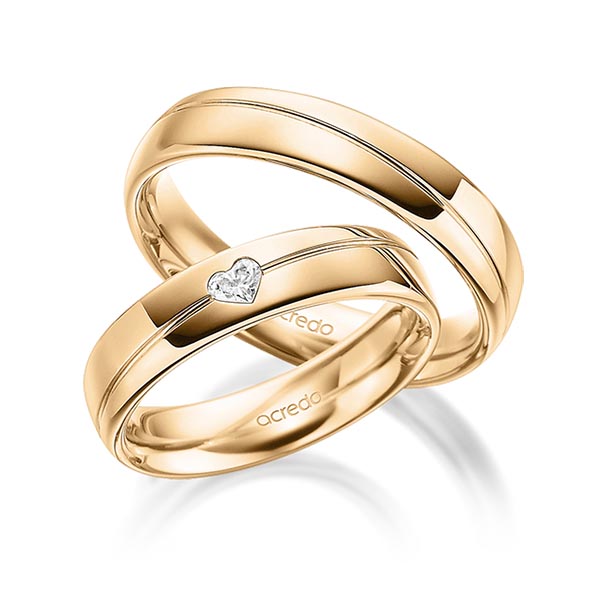 Pair classic wedding bands in outside Rosé gold 14K (585/1000) , inside Rosé gold 14K (585/1000) with in total 0,1 ct. heart diamond tw,vs by acredo - A-1805-7 Pair classic wedding bands in outside Rosé gold 14K (585/1000) , inside Rosé gold 14K (585/1000) with in total 0,1 ct. heart diamond tw,vs by acredo - A-1805-7