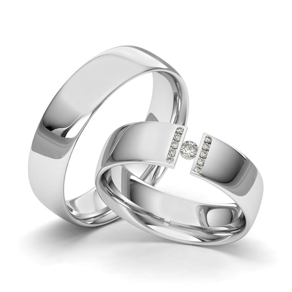 Pair classic wedding bands in Platinum 950 with in total 0,1 ct. brilliant tw,si by Merii - M-1254-2 Pair classic wedding bands in Platinum 950 with in total 0,1 ct. brilliant tw,si by Merii - M-1254-2