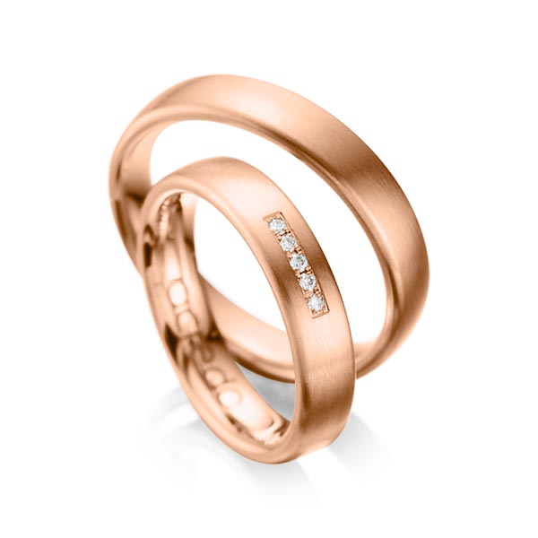 Pair classic wedding bands in Red gold 14K (585/1000) with in total 0,05 ct. brilliant tw,si by acredo - A-1052-6 Pair classic wedding bands in Red gold 14K (585/1000) with in total 0,05 ct. brilliant tw,si by acredo - A-1052-6