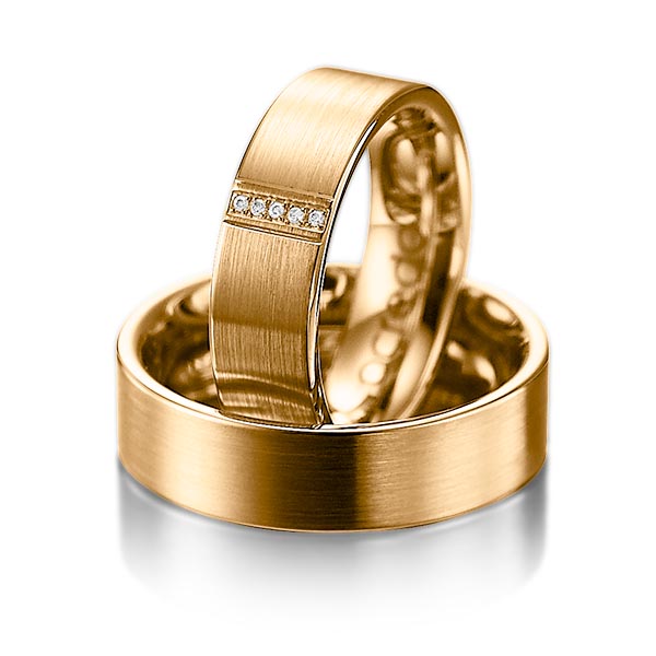 Pair classic wedding bands in Rosé gold 14K (585/1000) with in total 0,025 ct. brilliant tw,si by acredo - A-1057-4 Pair classic wedding bands in Rosé gold 14K (585/1000) with in total 0,025 ct. brilliant tw,si by acredo - A-1057-4