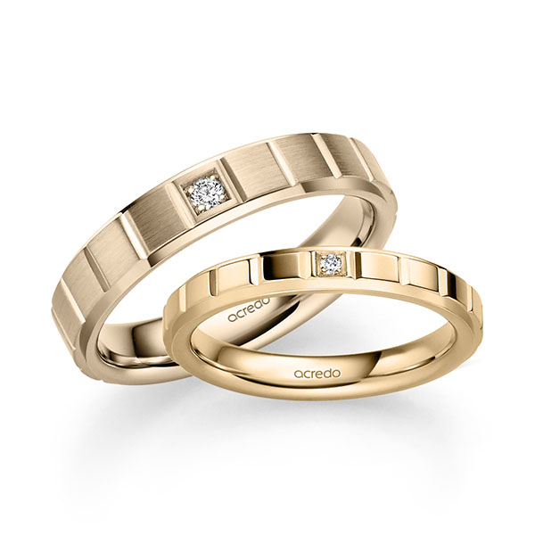 Pair classic wedding bands in Rosé gold 14K (585/1000) with in total 0,05 ct. brilliant tw,si by acredo - A-2495-4 Pair classic wedding bands in Rosé gold 14K (585/1000) with in total 0,05 ct. brilliant tw,si by acredo - A-2495-4