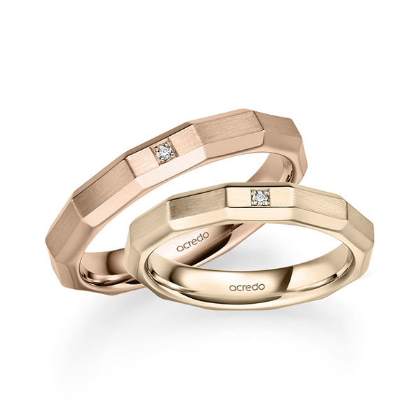 Pair classic wedding bands in Signature Gold 585 with in total 0,02 ct. brilliant tw,si by acredo - A-2493-1 Pair classic wedding bands in Signature Gold 585 with in total 0,02 ct. brilliant tw,si by acredo - A-2493-1