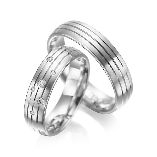 Pair classic wedding bands in White gold 14K (585/1000) with in total 0,055 ct. brilliant tw,si by acredo - A-1016-1 Pair classic wedding bands in White gold 14K (585/1000) with in total 0,055 ct. brilliant tw,si by acredo - A-1016-1