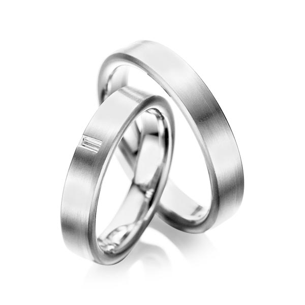 Pair classic wedding bands in White gold 14K (585/1000) with in total 0,05 ct. princess diamond tw,vs by acredo - A-1022-12 Pair classic wedding bands in White gold 14K (585/1000) with in total 0,05 ct. princess diamond tw,vs by acredo - A-1022-12