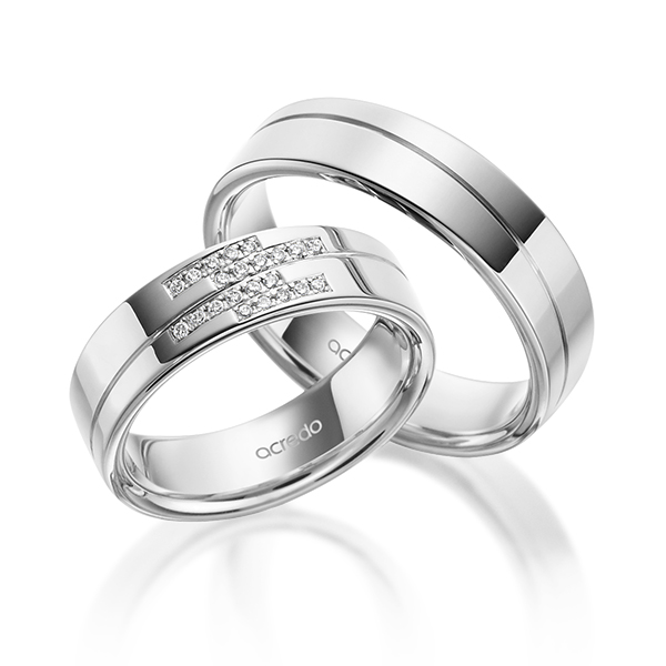Pair classic wedding bands in White gold 14K (585/1000) with in total 0,11 ct. brilliant tw,si by acredo - A-1976-5 Pair classic wedding bands in White gold 14K (585/1000) with in total 0,11 ct. brilliant tw,si by acredo - A-1976-5
