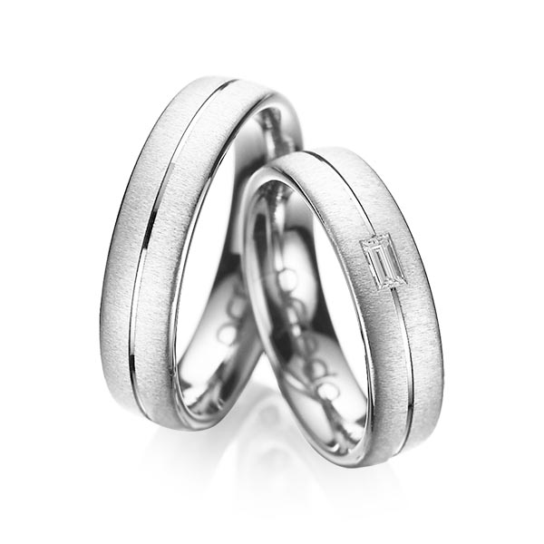 Pair classic wedding bands in White gold 14K (585/1000) with in total 0,12 ct. princess diamond tw,vs by acredo - A-1019-13 Pair classic wedding bands in White gold 14K (585/1000) with in total 0,12 ct. princess diamond tw,vs by acredo - A-1019-13