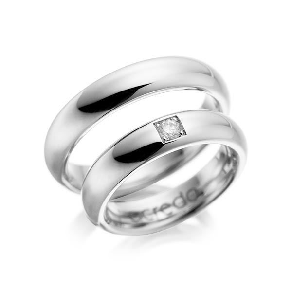 Pair classic wedding bands in White gold 14K (585/1000) with in total 0,1 ct. brilliant tw,si by acredo - A-1028-2 Pair classic wedding bands in White gold 14K (585/1000) with in total 0,1 ct. brilliant tw,si by acredo - A-1028-2