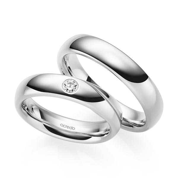 Pair classic wedding bands in White gold 14K (585/1000) with in total 0,1 ct. brilliant tw,si by acredo - S-1222-2 Pair classic wedding bands in White gold 14K (585/1000) with in total 0,1 ct. brilliant tw,si by acredo - S-1222-2