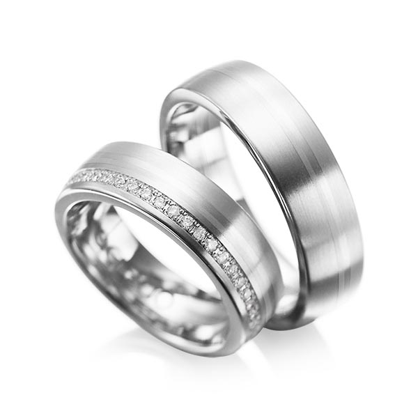 Pair classic wedding bands in White gold 14K (585/1000) with in total 0,216 ct. brilliant tw,si by acredo - A-1030-7 Pair classic wedding bands in White gold 14K (585/1000) with in total 0,216 ct. brilliant tw,si by acredo - A-1030-7