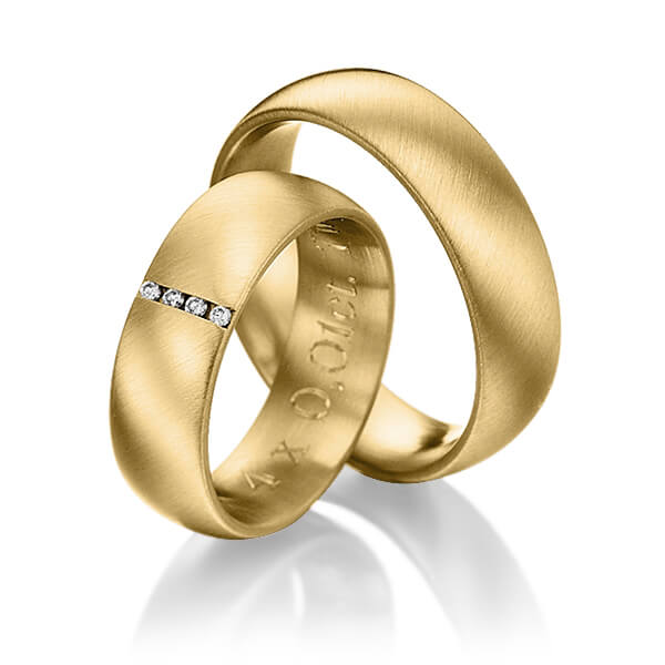Pair classic wedding bands in Yellow gold 14K (585/1000) with in total 0,04 ct. brilliant tw,si by Steinberg - Q-1241-2 Pair classic wedding bands in Yellow gold 14K (585/1000) with in total 0,04 ct. brilliant tw,si by Steinberg - Q-1241-2