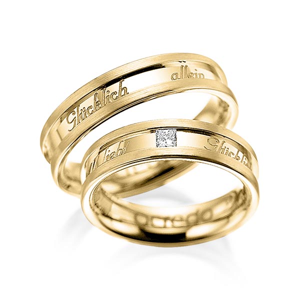 Pair classic wedding bands in Yellow gold 14K (585/1000) with in total 0,1 ct. princess diamond tw,si by acredo - A-1049-3 Pair classic wedding bands in Yellow gold 14K (585/1000) with in total 0,1 ct. princess diamond tw,si by acredo - A-1049-3