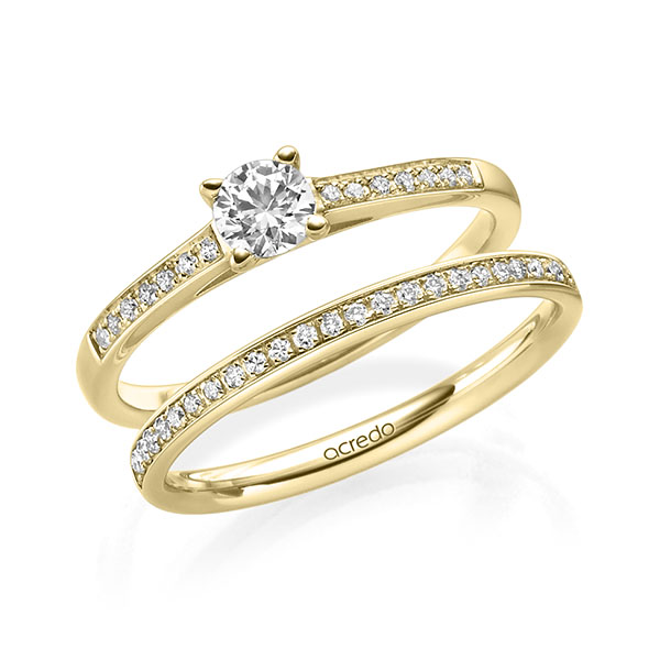 Ring-Set in geelgoud 14 kt. met 0,3 ct. + in totaal 0,2 ct. Briljant tw/si van acredo