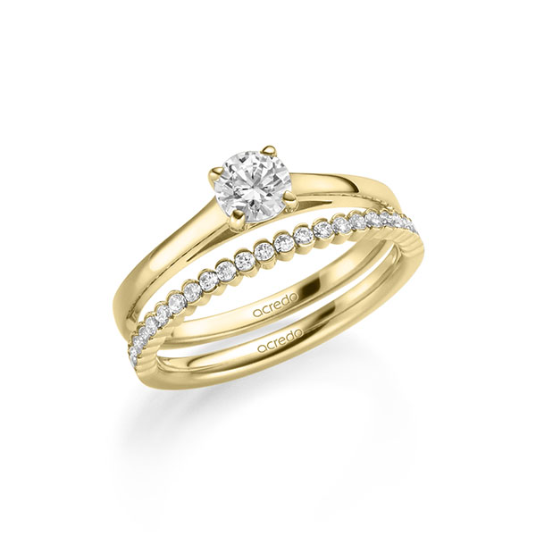 Ring-Set in geelgoud 14 kt. met 0,5 ct. + in totaal 0,24 ct. Briljant tw/si van acredo
