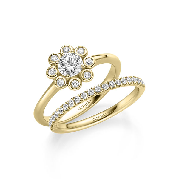 Ring-Set in geelgoud 14 kt. met 0,5 ct. + in totaal 0,34 ct. Briljant tw/si tw,vs van acredo