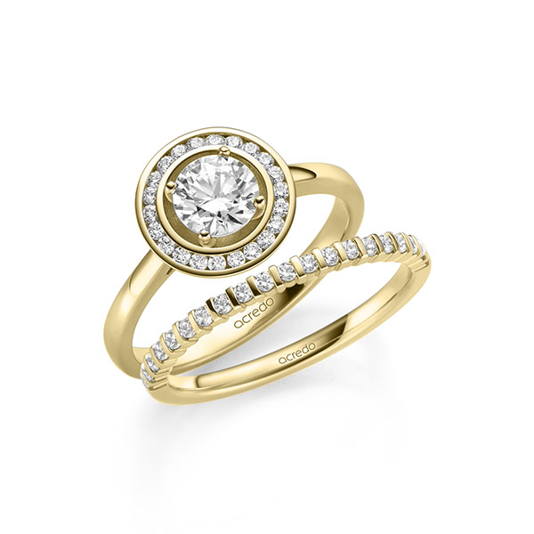 Ring-Set in geelgoud 14 kt. met 0,7 ct. + in totaal 0,386 ct. Briljant tw/si tw,vs van acredo