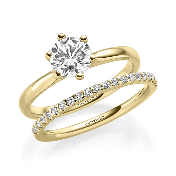 Ring-Set in geelgoud 14 kt. met 1 ct. + in totaal 0,22 ct. Briljant tw,vs tw/si van acredo