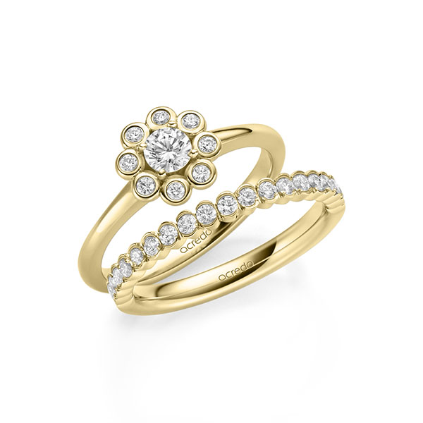 Ring-Set in geelgoud 14 kt. met in totaal 0,75 ct. Briljant tw/si van acredo