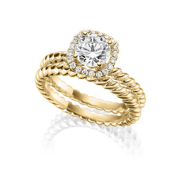 Ring-Set in geelgoud 18 kt. met 0,4 ct. + in totaal 0,15 ct. Briljant tw,vs van Steinberg