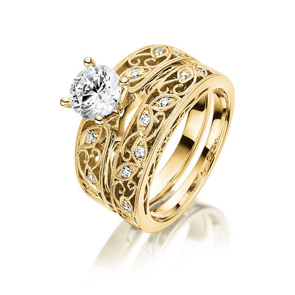 Ring-Set in geelgoud 18 kt. met 0,7 ct. + in totaal 0,14 ct. Briljant tw/si tw,vs van Steinberg