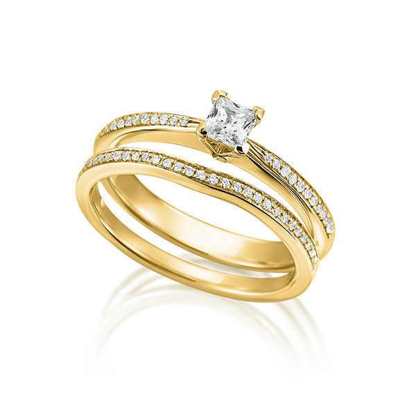 Ring-Set in geelgoud 18 kt. met in totaal 0,4 ct. Princess-Diamant tw,vs van Steinberg - Q-1426-5 Ring-Set in geelgoud 18 kt. met in totaal 0,4 ct. Princess-Diamant tw,vs van Steinberg - Q-1426-5