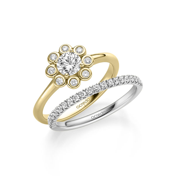 Ring-Set in Gelbgold 585 mit 0,5 ct. + zus. 0,34 ct. Brillant tw, si tw, vs von acredo