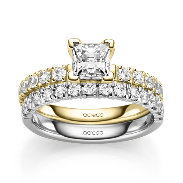 Ring-Set in Gelbgold 585 mit 0,7 ct. + zus. 0,93 ct. Prinzess-Diamant & Brillant tw, vs tw, si von acredo