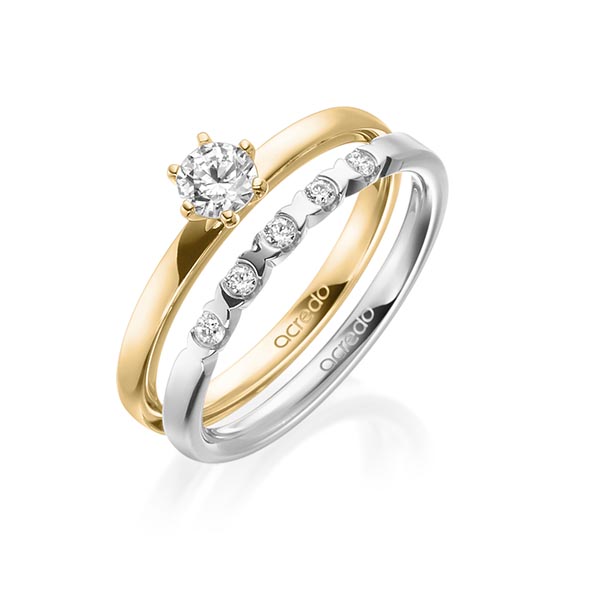 Ring-Set in Gelbgold 750 mit 0,3 ct. + zus. 0,1 ct. Brillant tw, vs von acredo